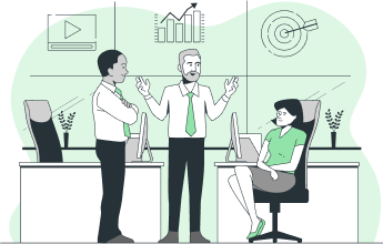 Illustration of people talking in an office